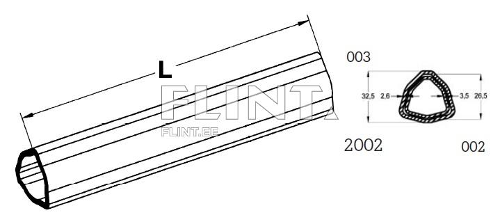 Illustration of a long, hexagonal tube showing the dimension 'L' and various measurements on the cross-section. The design includes length and cross-section details. Illustration of a long, hexagonal tube showing the dimension 'L' and various measurements on the cross-section. The design includes length and cross-section details.