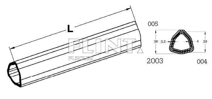The product is a tubular, black-colored item with a cylindrical shape, and its length is marked as 'L'.