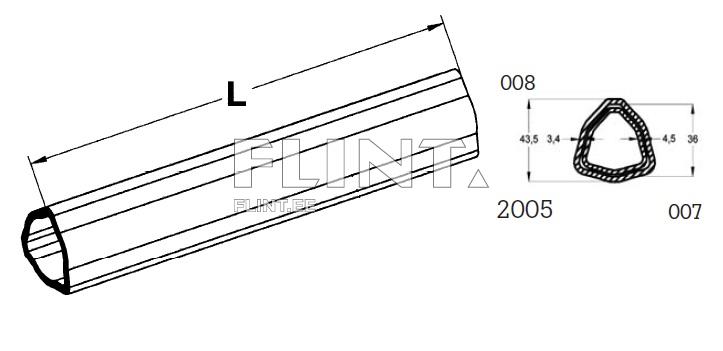 The product is a half-cylindrical tube with dimensions indicated in the drawing. The end of the tube is open.