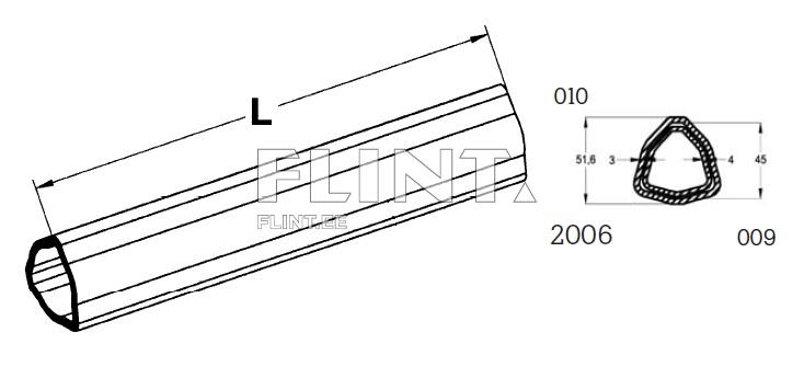 An elongated, hexagonal tube with rounded edges, featuring a length dimension L and an additional drawing that illustrates the cross-sectional measurements.