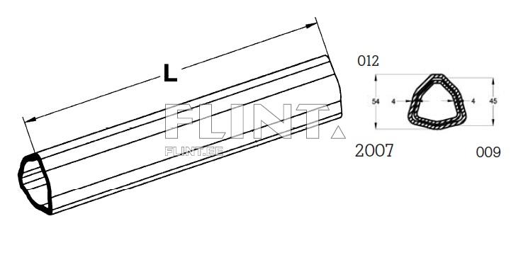 The product is a tube with a hexagonal cross-section. It features linear dimensions indicating its length. The product is a tube with a hexagonal cross-section. It features linear dimensions indicating its length.