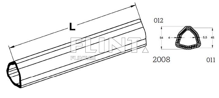 An elongated tube with a triangular cross-section and a specified length L. One end of the tube is open.