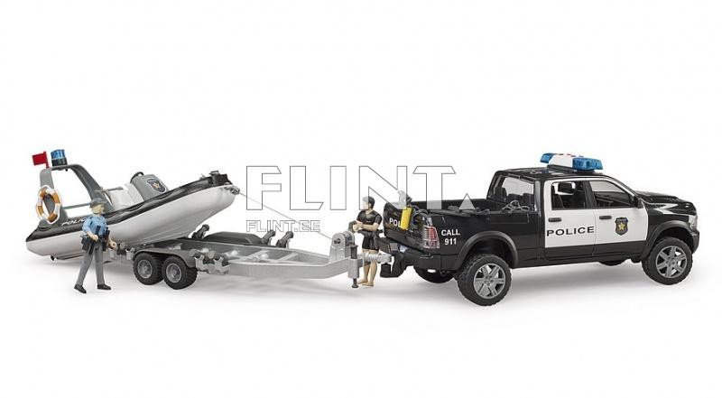 Poliisiauto Dodge Ram 2500 + poliisi ja sukeltaja (78x17x15cm) + poliisivene Bruder Poliisiauto Dodge Ram 2500 + poliisi ja sukeltaja (78x17x15cm) + poliisivene Bruder