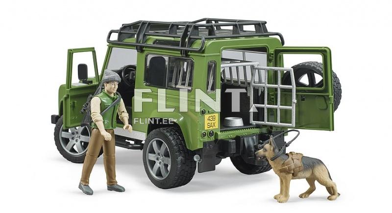 Land Rover Defender (28x13,8x15,3cm) + metsänvartija ja koira Bruder Land Rover Defender (28x13,8x15,3cm) + metsänvartija ja koira Bruder
