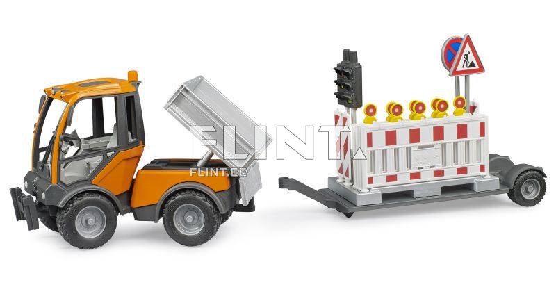 VarioCar with platform and road safety trailer (50x11x18cm) Bruder
