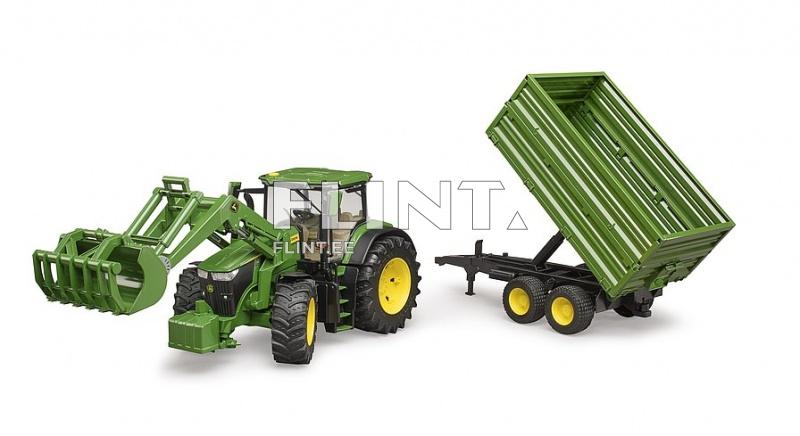 Traktori John Deere 7R 350 (80,5x17,5x20cm) + etukuormaaja + perävaunu Bruder Traktori John Deere 7R 350 (80,5x17,5x20cm) + etukuormaaja + perävaunu Bruder
