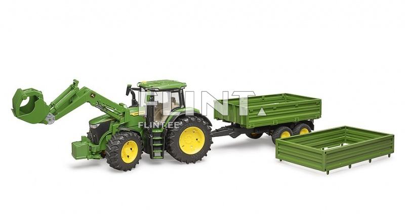 Traktori John Deere 7R 350 (80,5x17,5x20cm) + etukuormaaja + perävaunu Bruder Traktori John Deere 7R 350 (80,5x17,5x20cm) + etukuormaaja + perävaunu Bruder