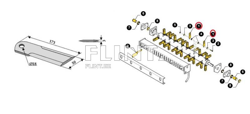 Põhupurusti tera Claas /John Deere/ New Holland (173x50x3; ava 18mm) sile PBL