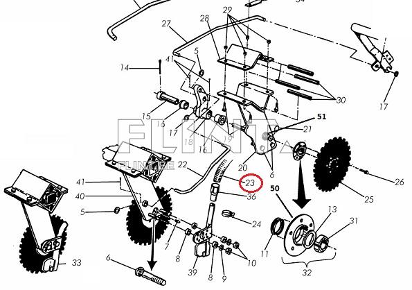 The image displays a schematic of threaded components and their arrangement on an industrial machine. Parts are numbered and divided into sections, including blades and fasteners.