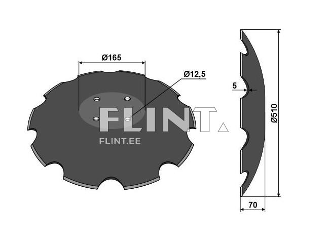 Disc LEMKEN HELIODOR 510x5mm; 4-holes PCD 105mm (34910027)