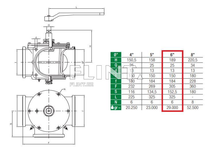 Three-way valve 6&quot; with lever