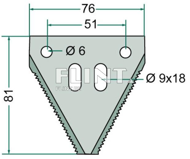 Kolmnurkne lõikepea, mille laius on 76 mm ja kõrgus 81 mm. Seda iseloomustavad kaks ringikujulist avaus 6 mm diameetriga ja kaks sirget ava. Kolmnurkne lõikepea, mille laius on 76 mm ja kõrgus 81 mm. Seda iseloomustavad kaks ringikujulist avaus 6 mm diameetriga ja kaks sirget ava.