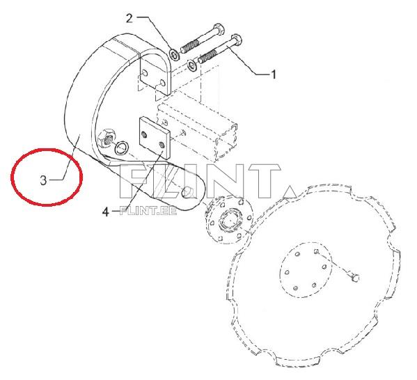 Joonis näitab mehhanismi, kus on esitatud erinevad osad, sealhulgas detailid 1, 2 ja 4, samuti osade numbrid. Detail 3 on rõhutatud punase ringiga vasakul. Joonis näitab mehhanismi, kus on esitatud erinevad osad, sealhulgas detailid 1, 2 ja 4, samuti osade numbrid. Detail 3 on rõhutatud punase ringiga vasakul.