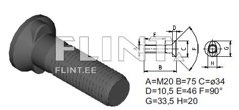 Auran pultti M20x75 10,9 (pää 34mm) Auran pultti M20x75 10,9 (pää 34mm)