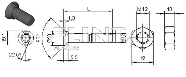 Pultti+mutteri M12x35 12,9 (pää 20mm) Pultti+mutteri M12x35 12,9 (pää 20mm)