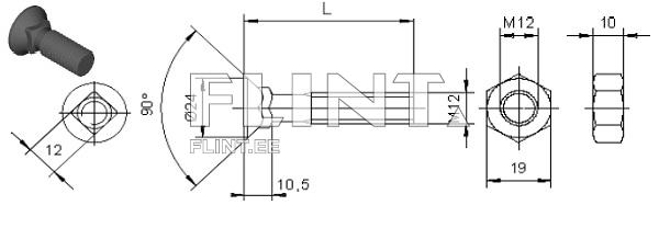 Pultti+mutteri M12x33 12,9 (24mm) LEMKEN replacement