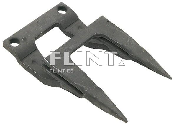 The product image shows a metal fork with two pointed prongs and an open frame in the center with two mounting holes.