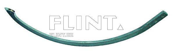 The product is a curved metal component with a pointed end featuring a hole and a blunt end. It is colored green and resembles the shape of a mounting bracket.