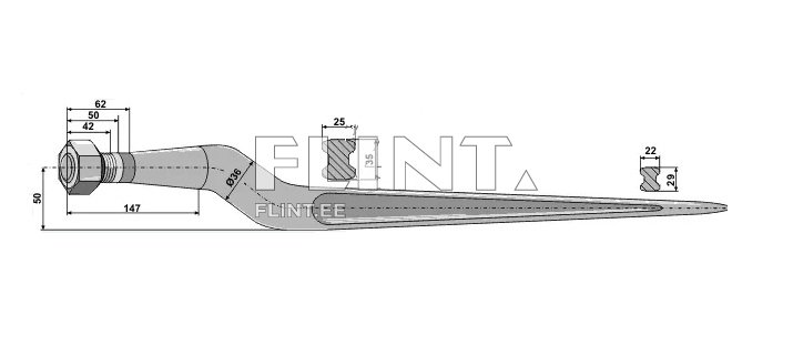 Piik painutatud 875mm, M22x1,5