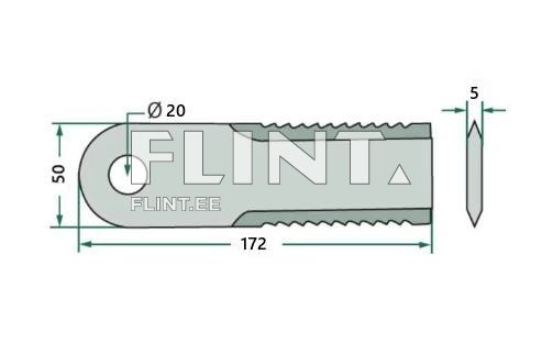 Põhupurusti tera New Holland 87318316 (172x50x5; ava 20mm) hambuline KÕVASULAM Radura PrimeLine