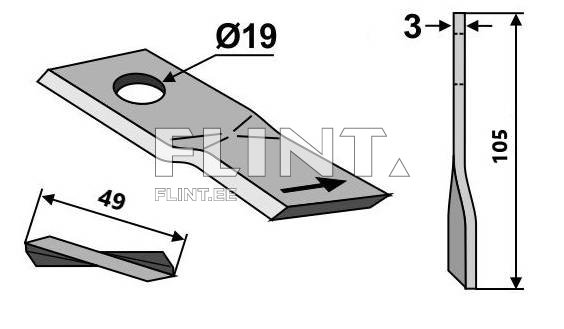Mower blade Claas/Pöttinger 9041788 L (105x49x3; hole 19mm)
