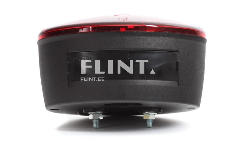 The product features a black, round, and low-profile design with a shiny red top surface. It has a clear window section and two nuts that secure the base of the device.