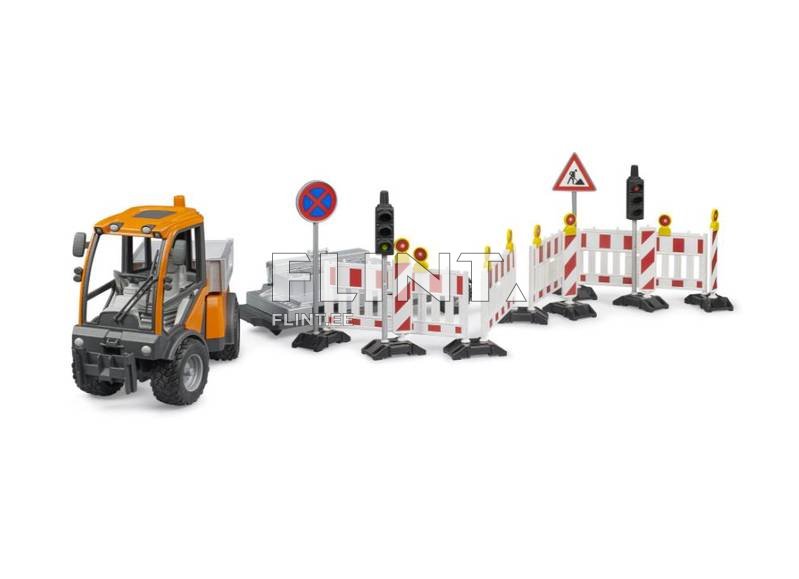 VarioCar with platform and road safety trailer (50x11x18cm) Bruder