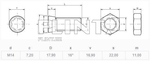 Polt+mutter M14x34 12,9 (1xkant)