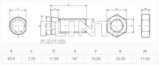 Pultti+mutteri M14x34 (1xkanta) 12,9