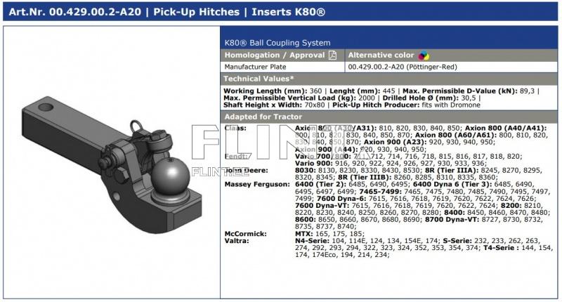 Pick-up insert Scharmüller K80® 00.429.00.2-A20 (Claas, Fendt, JD, MF, Valtra)