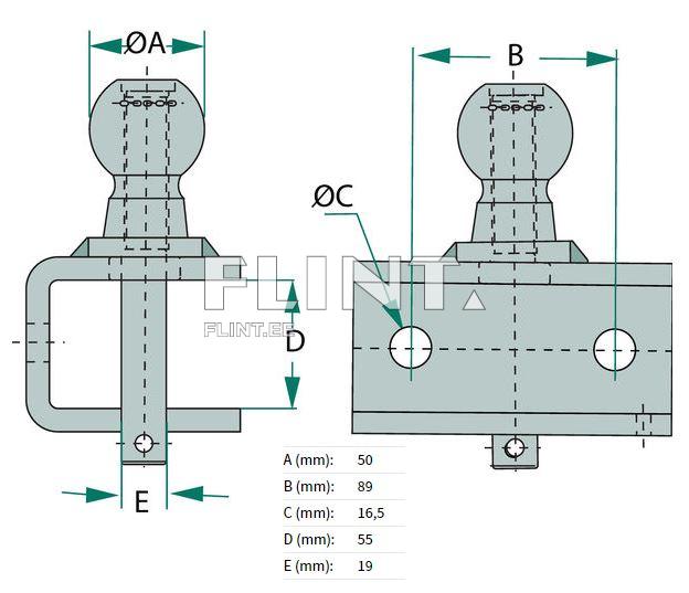 Ball coupling K50 (c-t-c 89; hole 16,5mm)