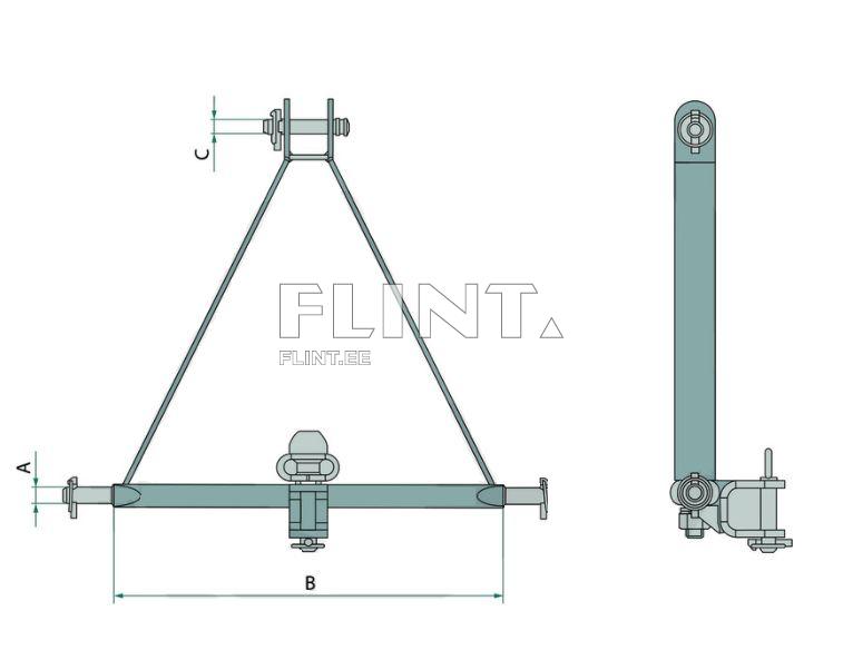 Kolme punkti kinnitusega veolatt Cat.2 (L=812mm)
