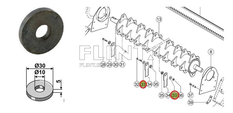 Washer for straw chopper blade Claas 7558690
