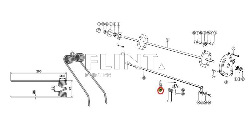 Pick-up spring tine Claas 8072972 (200x72x5; hole 30mm)