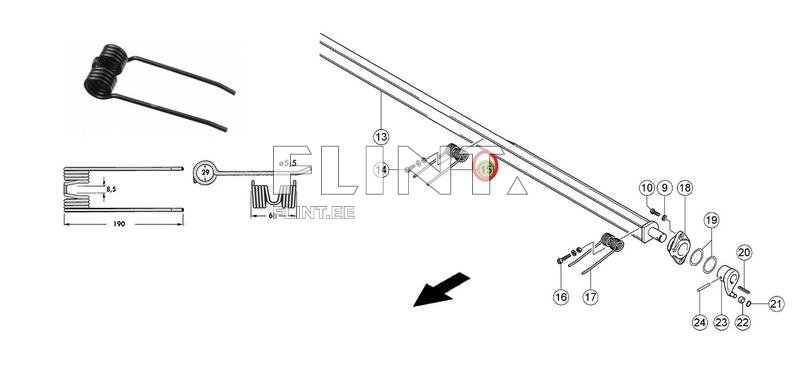 Pick-up spring tine Claas 918238 (191x69x5,5;  hole 30mm)