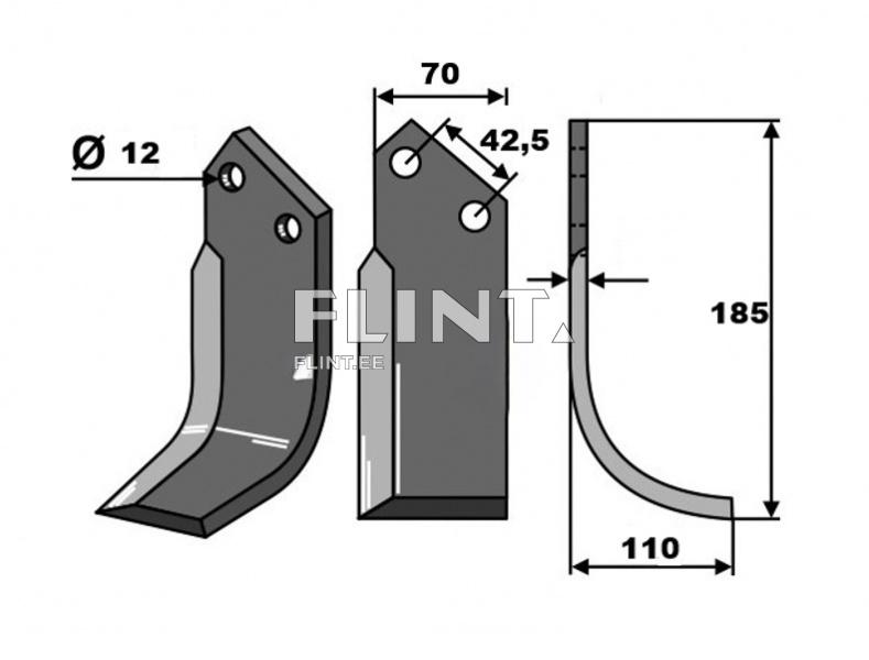 Tiller blade Cosmo UM (L) (185x110x6; hole 12mm)