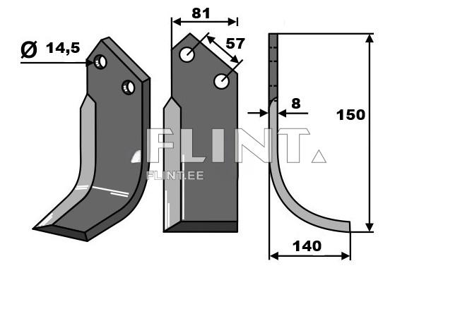Tiller blade Cosmo VL (vasak) W3126 (150x140x8; hole14,5mm)
