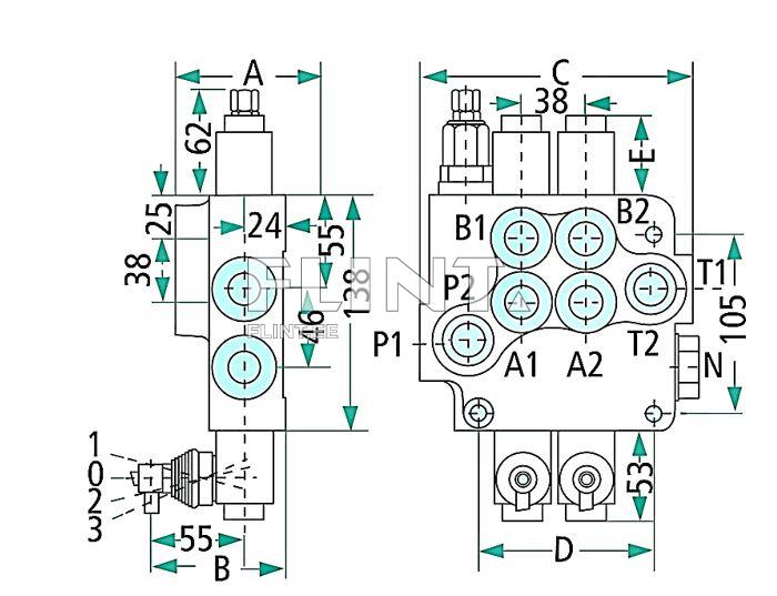Hydr. distributor P80 2x double-acting (for connection sockets)