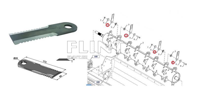 Põhupurusti tera New Holland 87318316 (172x50x5; ava 20mm) hambuline