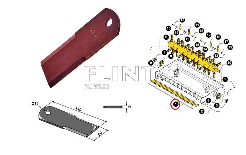 Põhupurusti vastulõiketera New Holland 87318524 (140x50x3mm)