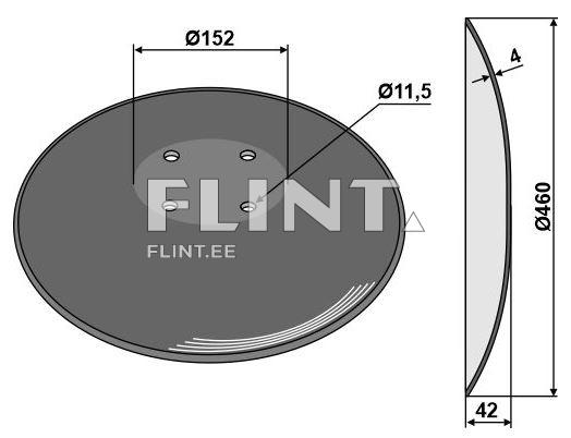 A round disc with a diameter of 152 mm featuring four mounting holes. The center has a hole with a diameter of 11.5 mm.