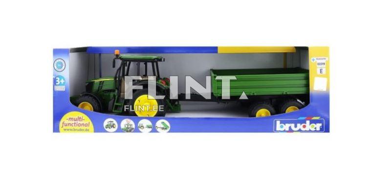 Traktori John Deere 5115M (58,5x27,5x26,8cm) + perävaunu Bruder
