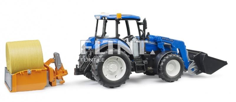 Trantori New Holland T5.120 (45x12,5x19,5 cm) + etulaaturi + laatikko ja haarukat Bruder Trantori New Holland T5.120 (45x12,5x19,5 cm) + etulaaturi + laatikko ja haarukat Bruder