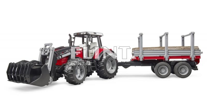 Traktori etukuormaajalla Massey Ferguson 7480 + metsävaunu Bruder 1:16 Traktori etukuormaajalla Massey Ferguson 7480 + metsävaunu Bruder 1:16