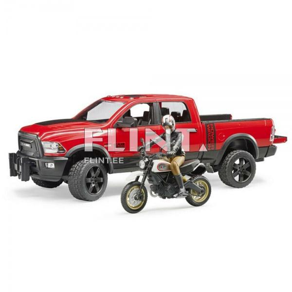 Dodge RAM 2500 lava-auto (40x17x15cm) + moottoripyörä Scrambler Ducati Bruder Dodge RAM 2500 lava-auto (40x17x15cm) + moottoripyörä Scrambler Ducati Bruder