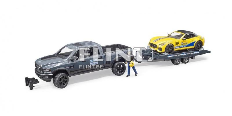 Dodge RAM 2500 lava-auto + Roadster kilpa-ajotiimi (76x15x13cm) Bruder Dodge RAM 2500 lava-auto + Roadster kilpa-ajotiimi (76x15x13cm) Bruder
