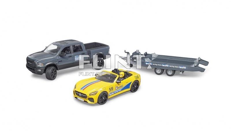 Dodge RAM 2500 lava-auto + Roadster kilpa-ajotiimi (76x15x13cm) Bruder