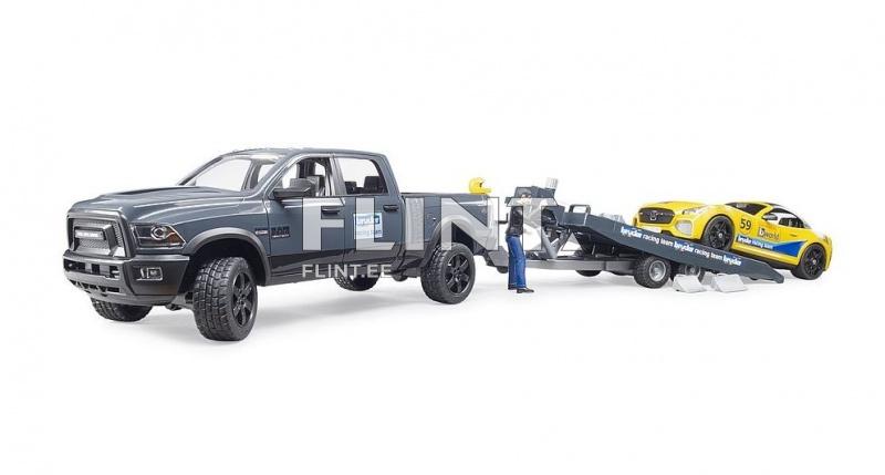 Dodge RAM 2500 lava-auto + Roadster kilpa-ajotiimi (76x15x13cm) Bruder