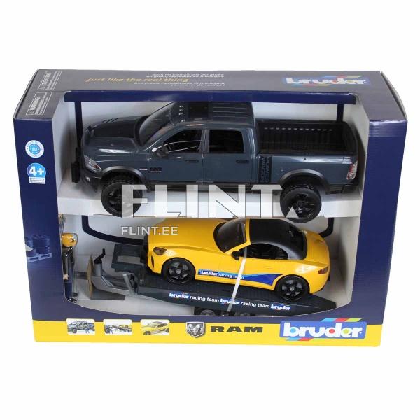 Dodge RAM 2500 lava-auto + Roadster kilpa-ajotiimi (76x15x13cm) Bruder Dodge RAM 2500 lava-auto + Roadster kilpa-ajotiimi (76x15x13cm) Bruder