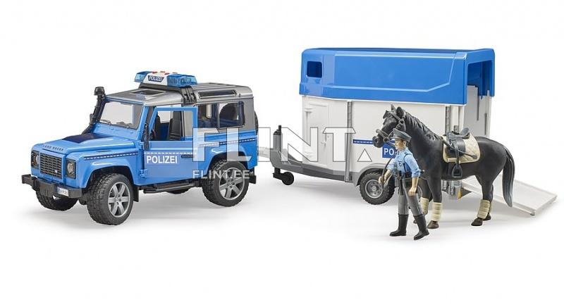 Poliisiauto Land Rover Defender (28x13,8x15,3cm) + hevostraileri + poliisi (34x14x18,5cm) Bruder Poliisiauto Land Rover Defender (28x13,8x15,3cm) + hevostraileri + poliisi (34x14x18,5cm) Bruder